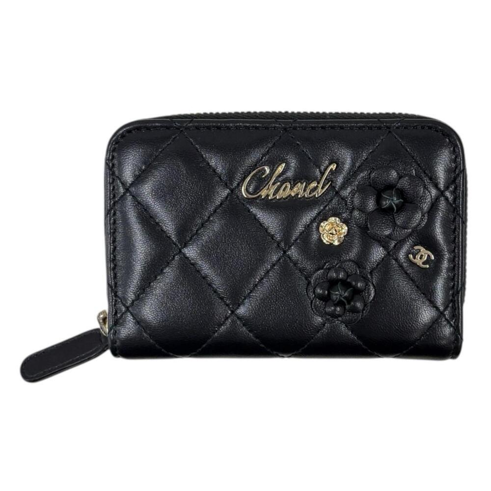 Chanel Camellia Matelassé Business Card Holder/Card Case, Lambskin, Women's C...
